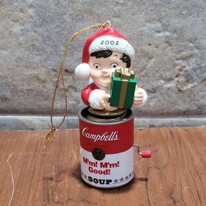 Campbells Soup Jack in a Box Kid Santa Soup Can Christmas Ornament 2002